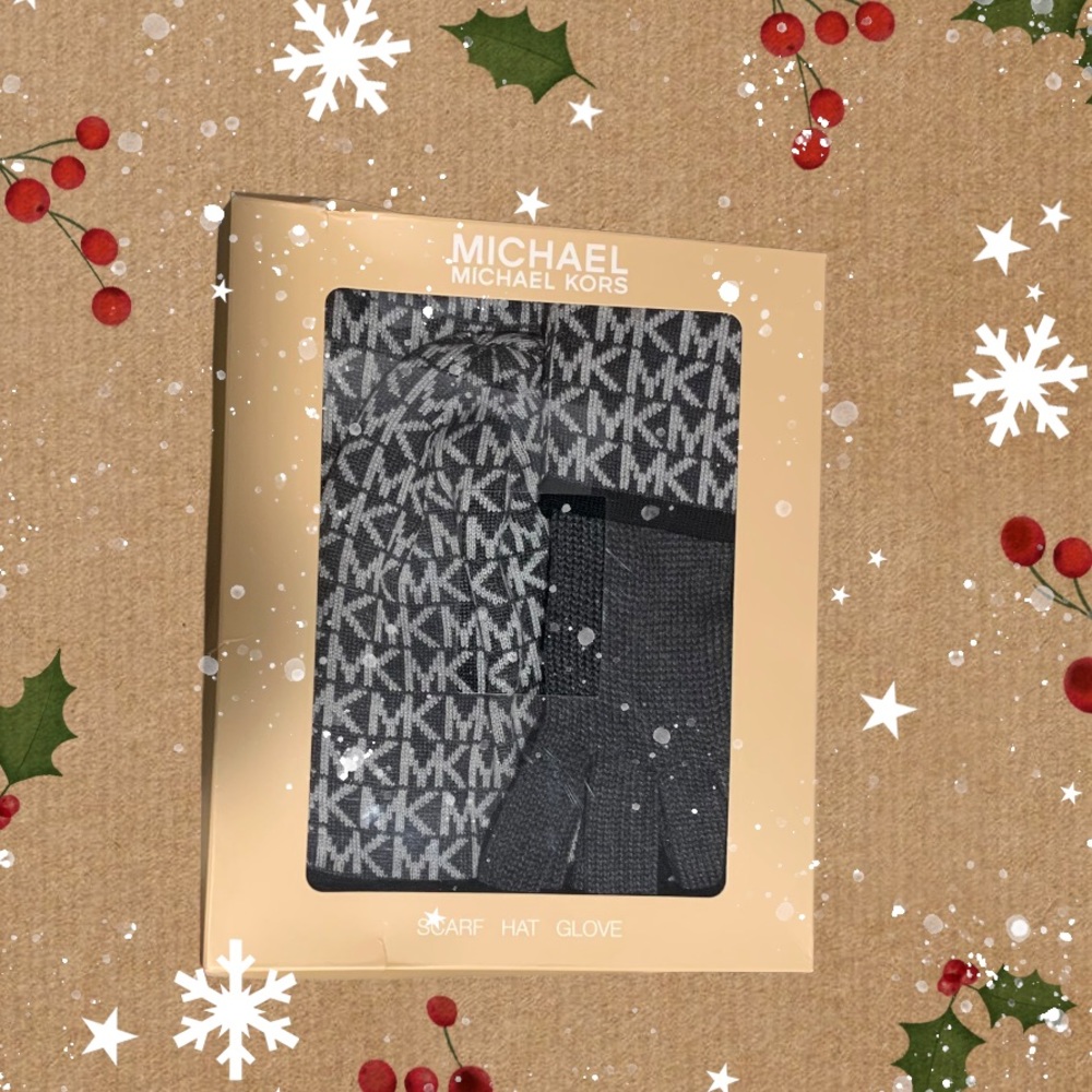 Michael Kors Women’s Scarf, Hat and Glove Monogram  3pc Set